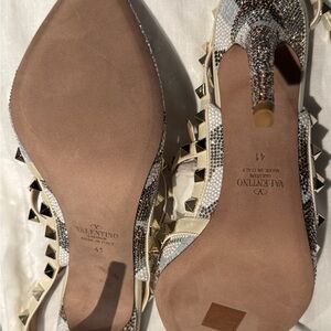 Valentino Women's Studded Star Print Heels -, White, and Gold